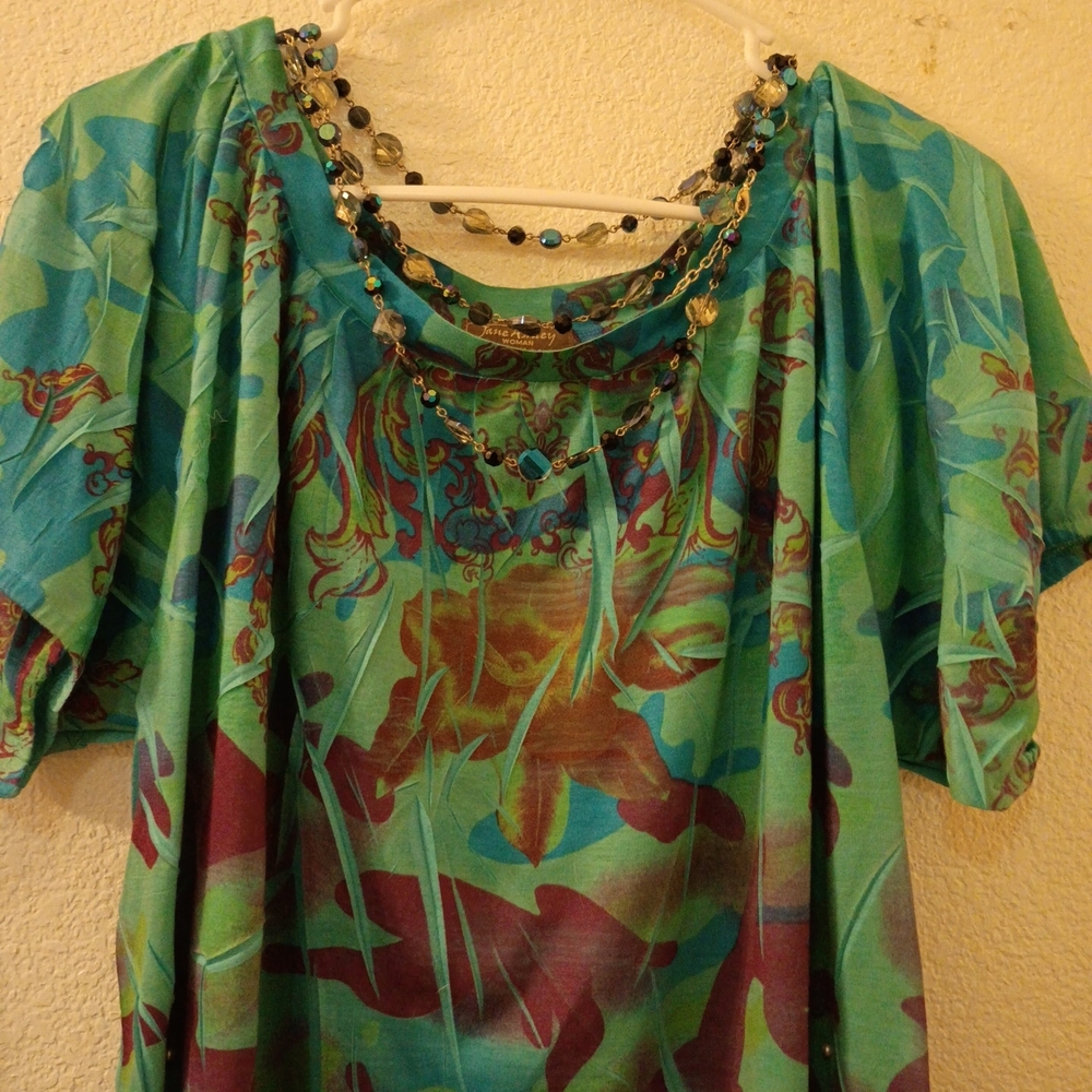 Colorful Women's Top with Necklace Detail